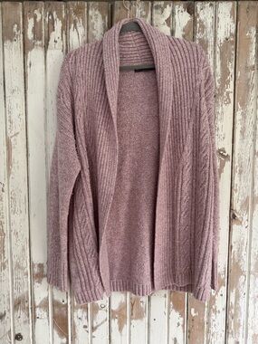 Eddie Bauer Open-Front Cable & Rib Knit Lounge Cardigan, Pink, XL